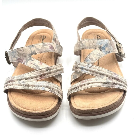 Clarks Brynn Step Womens Sandal Sand Floral Textile US Size 11 Comfort - Picture 1 of 5